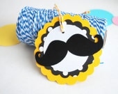 ON SALE 4 Mustache tags, Yellow Black Polka dots tags 3.0 INCHES A665