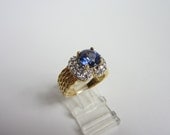 Vintage Sterling Silver Ring. Stunning Blue Center Stone. iolite in Color Stone. Gold over silver