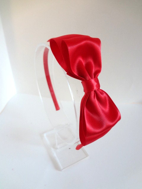Red Satin Bow Headband - Layered Bow - Plastic Headband - Girls Hair Accessory - Teen Headband - Adult Headband - Valentine's Day Headband