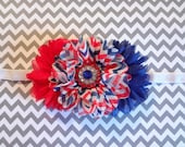 Red, White & Blue Chiffon Flower Trio Headband, Fourth of July Headband, Baby Hair Accessories, Girls Hair Accessories, Red White and Blue