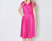 Vintage Magenta Dress 80s Day Dress Party Dress Wedding S M Neon Pink Hot Pink