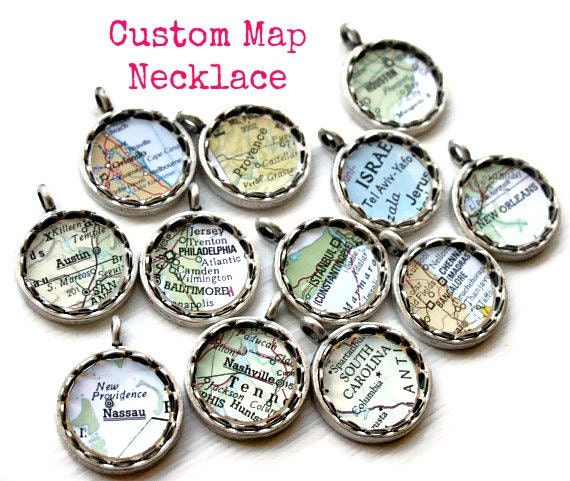 Custom Map Necklace Chandelier Prism Crystal You Pick the Place