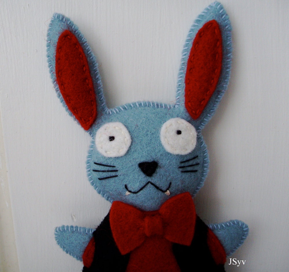 Vampire Rabbit Plushie Blue Cranberry Bunny Natural Wool Fibers