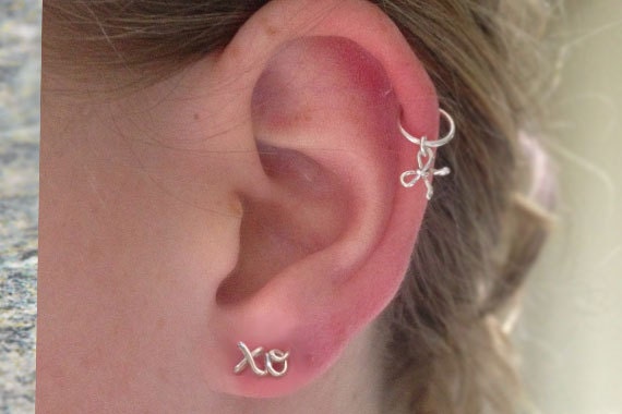 Mini Bow on a Tiny Hoop, Sterling Silver Cartilage Earring