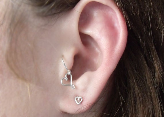 Mini Heart on a Tiny Hoop, Sterling Silver Cartilage Earring