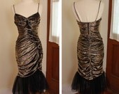 FABULOUS 1950's Style Multicolored Metallic Sparkle Lame' Ruched Hourglass Wiggle Cocktail Dress w/ Mermaid Tulle Hem - VLV - Size S to M