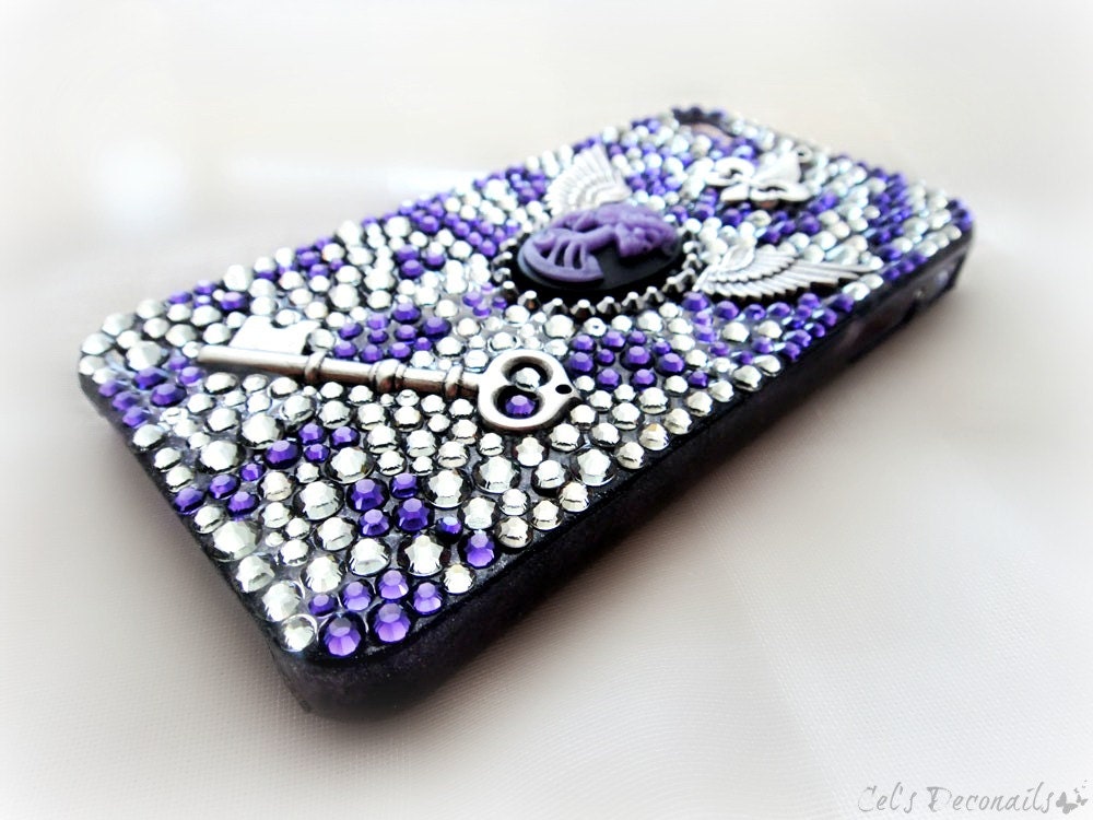 Steampunk deco gothic purple rhinestone phone case iPhone 5 4S 4 Smartphone Samsung HTC