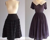 50s 60s vintage Black Crinoline Petticoat Skirt ...satin faille & lace ruffles ... 26 waist