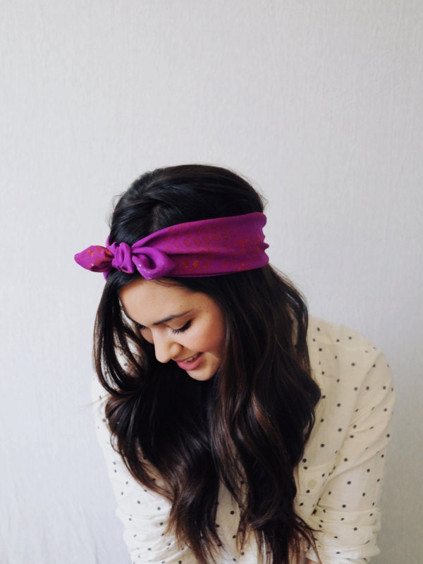 Plum spots hand painted silk headband scarf wrap