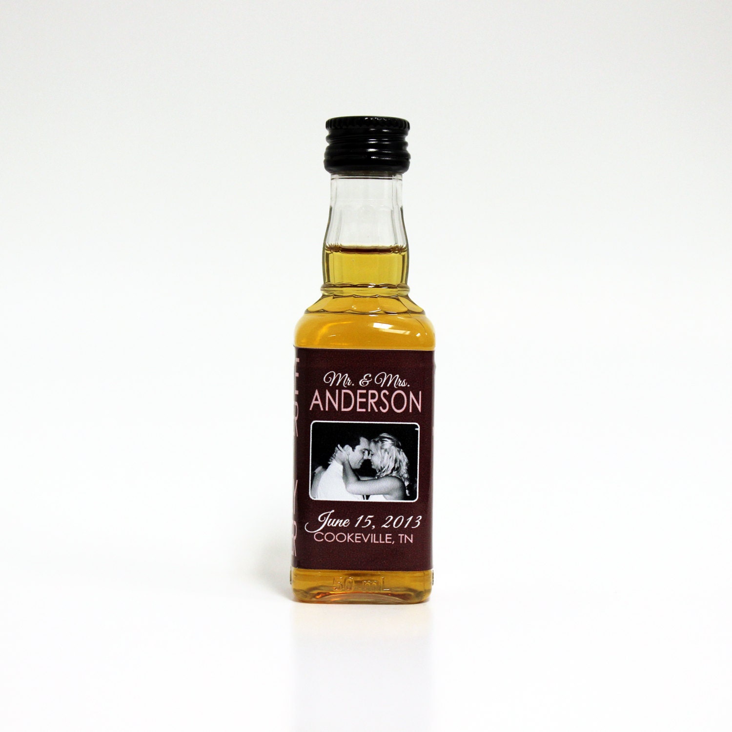 50 Custom Color Jack Daniels Mini Bottle Labels Wedding Favors Thank You Bride Groom Photo Whiskey Bachelor Party Groomsmen Gifts