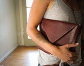NZFINCH dark red envelope leather clutch, fully lined with zip pocket, chevron fabric
