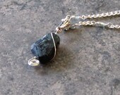 Blue Labradorite Swirl Pendant Necklace with Crystal and Labradorite Chain