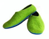 Azure Blue Sole Wool Slipper Shoes Green Grey. Made to order. Women sizes