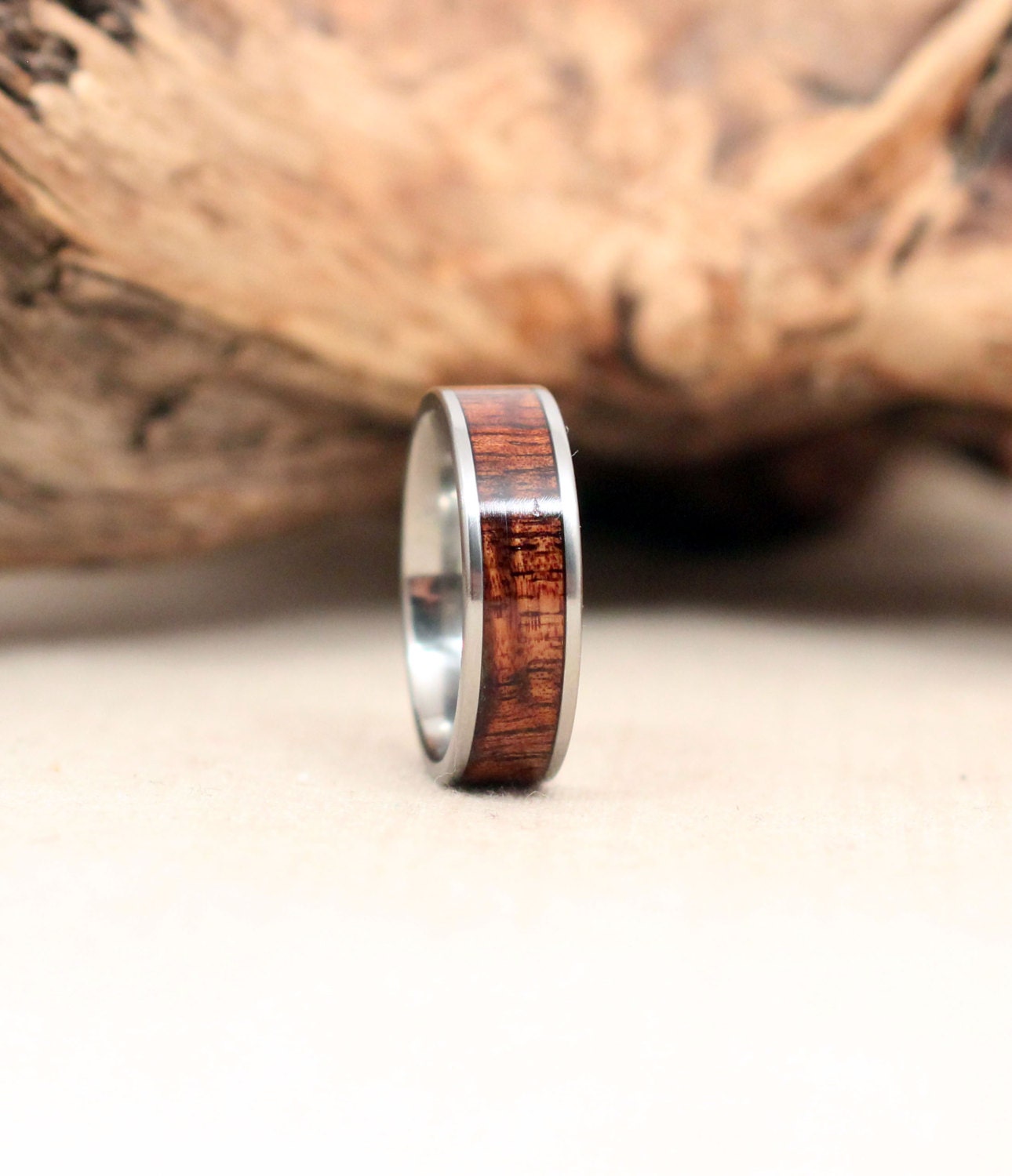 Size 8.5 - Titanium and Koa Wood Ring Titanium Ring