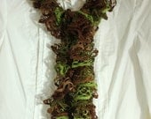 Sherwood forest green and brown handknit ruffle scarf