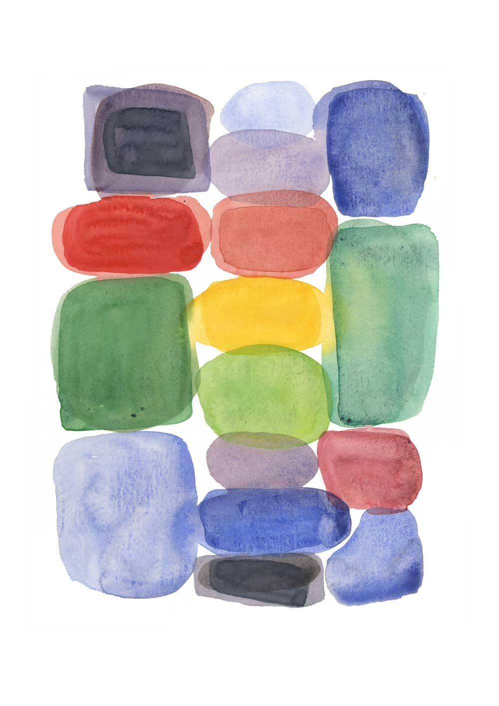 Color Blocks Fine art print from Watercolor painting - Abstract Art red  - green - black - yellow Colorful home decor