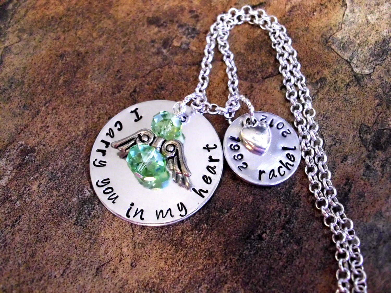 Personalized Jewelry, Memorial Necklace, Memorial Jewelry, Hand Stamped Jewelry, Angel Necklace