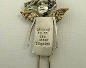 Angel Danee Is Drawing On Her Own Strength  - Up Cycled Sterling Silver And PMC - Art Jewelry Pendant - 1103