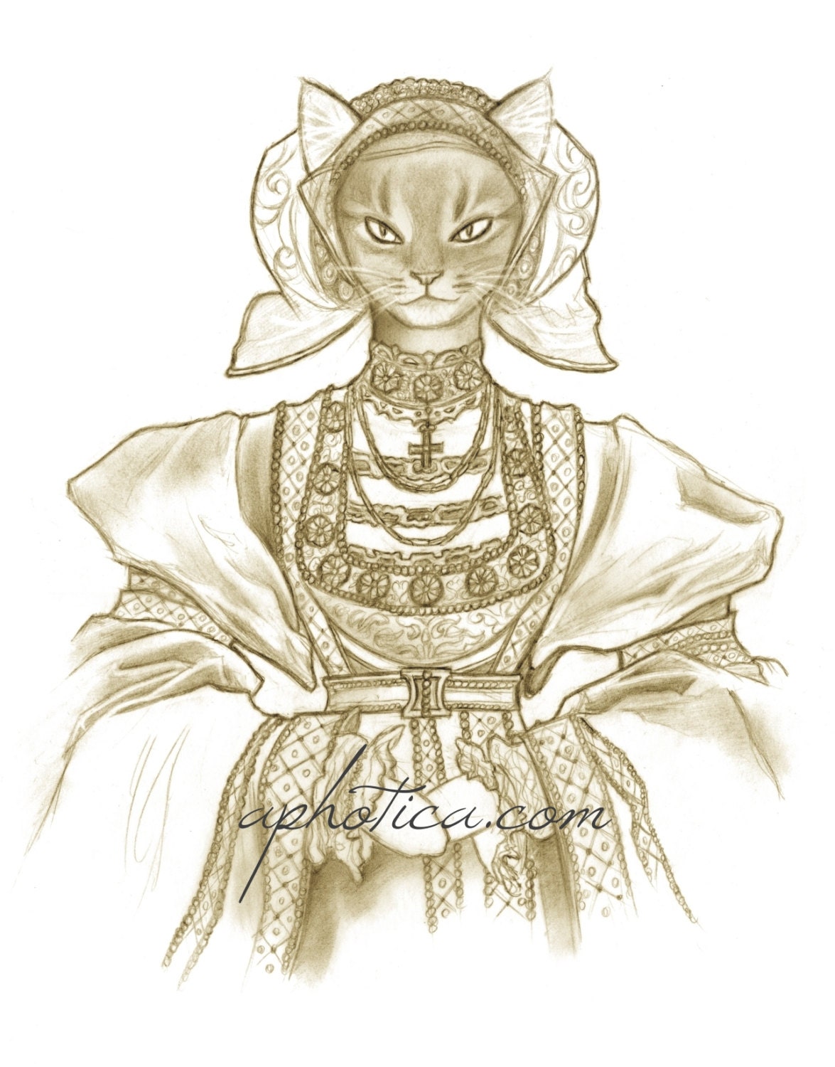renaissance cat original art card