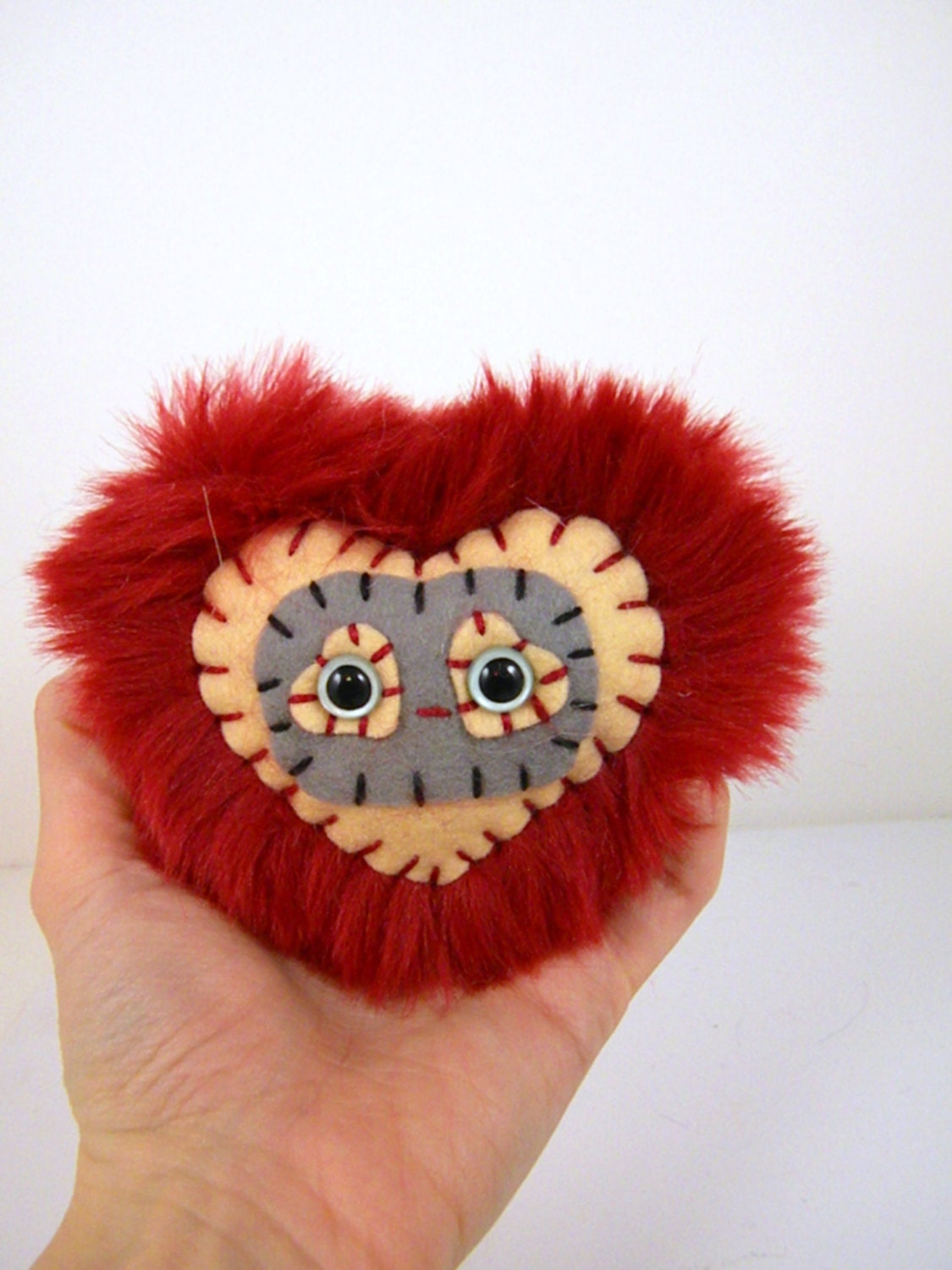 SALE Julie the plush monster miniature heart Little Heart Throb red peach