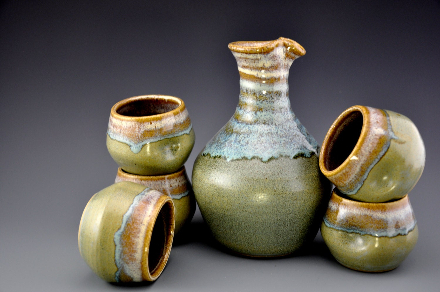 Sake Set. Pitcher and 5 cups A