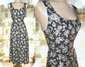 Vintage 90s VICTORIAN Revival Floral Rayon Garden Dress M/L Contempo Grunge