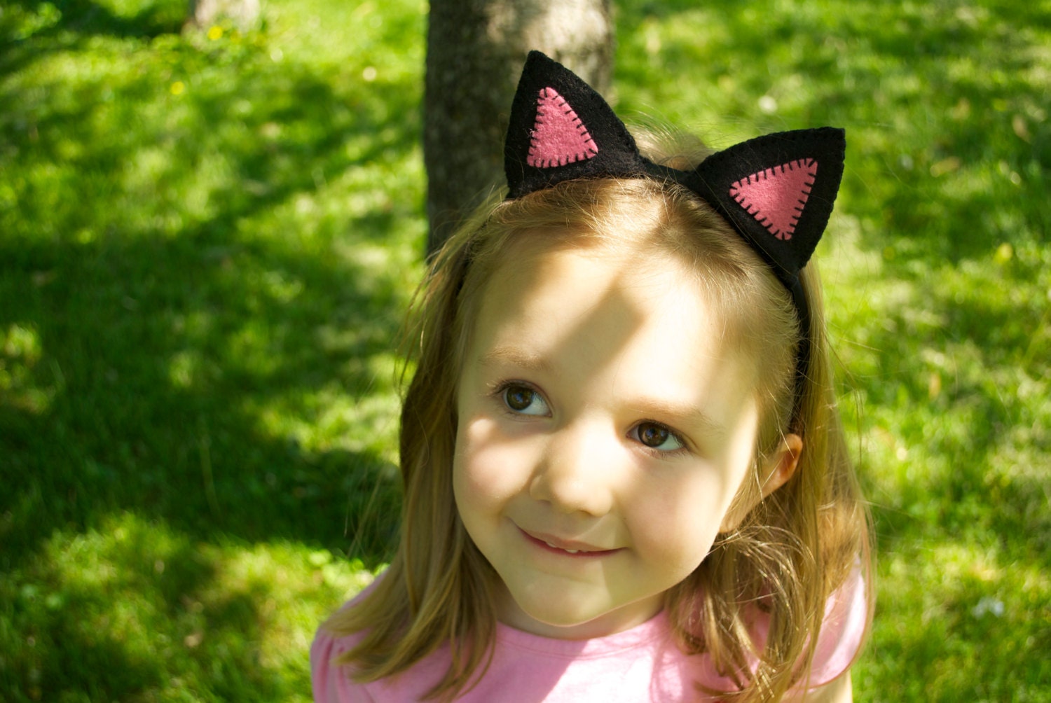 Wool Felt Black/ Pink Kitty Ears and Tail