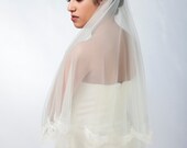 Kate II - two layers wedding bridal veil, scallop shaped guipure lace, 30 inch waist length, white or ivory