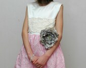 Pink lace up back flower girl dress. Wedding ceremony girls dress with a pink skirt