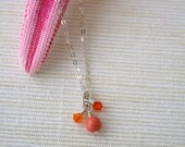 Cluster of Orange and Coral Swarovski Crystals and Pearl Pendant on Sterling Silver Chain