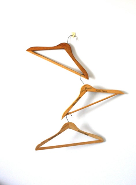 Vintage Set of 3 Wooden HOTEL Hangers