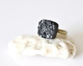 OOAK Black Titanium Druzy Cube Ring -01-