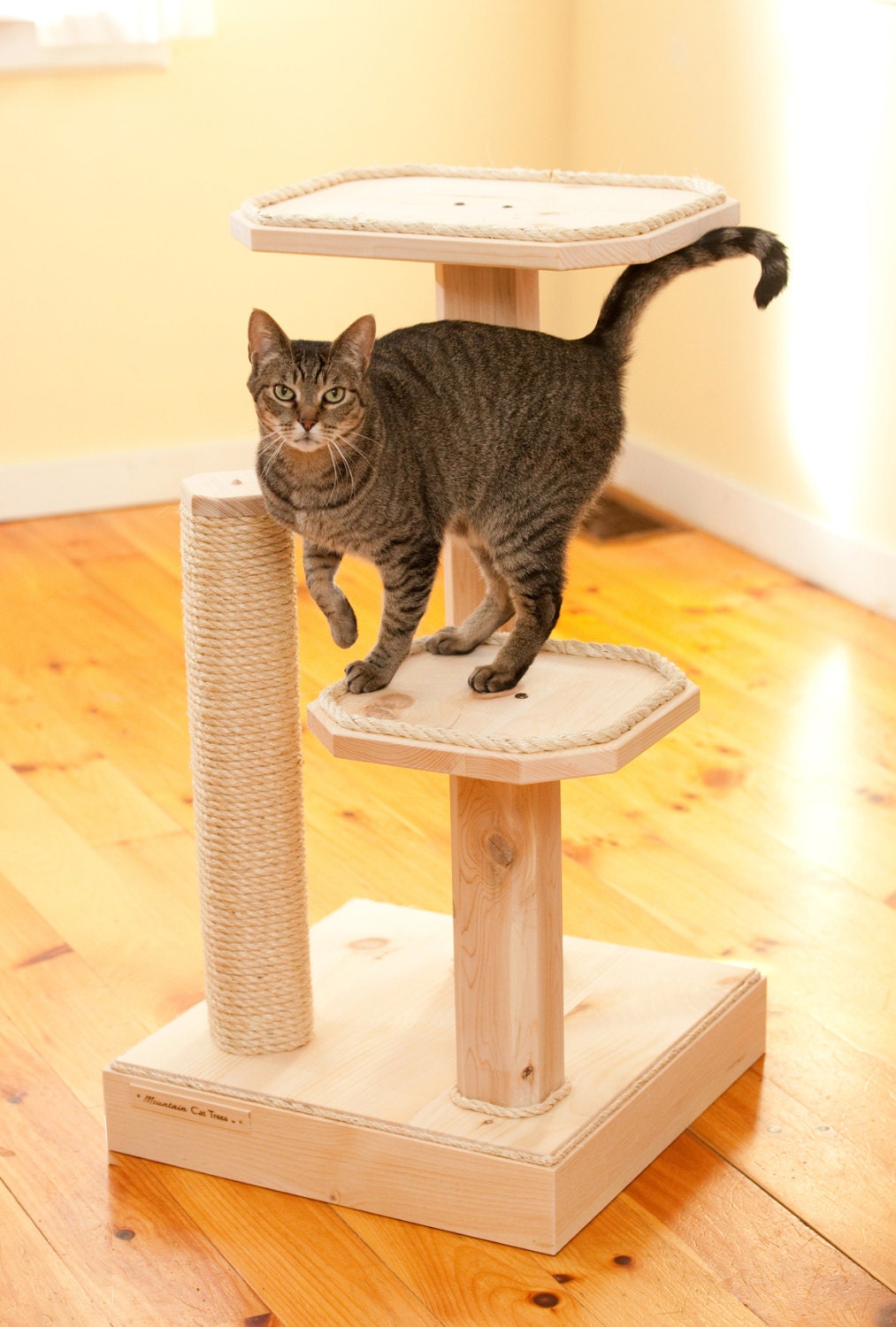 Natural 36 Inch Two Level Cat Tree with Cedar Posts and Sisal Rope
