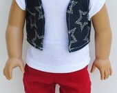 American Girl Clothes - White Tee & Red Cargo Skinny Jeans with Star Vest