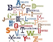 My Sports ABCs - 16x20"  Print - Muted Primary Colors  - Perfect for Boy's Room