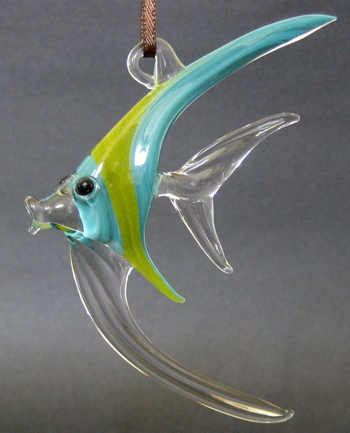 Aqua And Green Glass Fish Ornament, Suncatcher by Wendy Williams