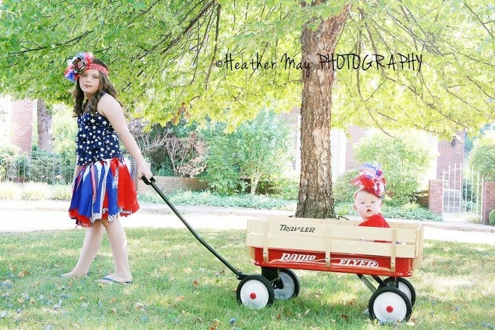 The Patriotic Scrappy Tutu- Rag Skirt - Girls Scrappy Tutu - red, white and royal blue