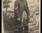 Original 1860s CDV Photo of Civil War Soldier / Camp Backdrop with US Flag