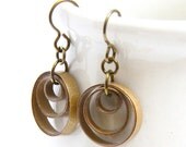 Small Gold Circle Earrings with Niobium Earring Hooks Three Hoops Paper Quilled Eco Friendly Earrings / Artisan Jewelry