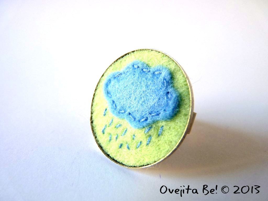 Round felt ring, blue and green - "Coloured rain"