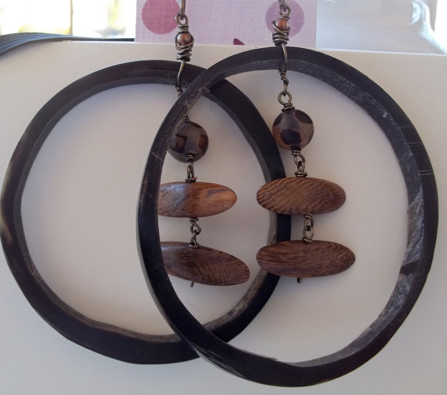 Very Organic Horn, Agate and Wood earrings
