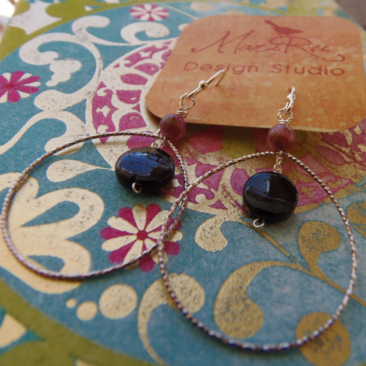 Ruby and Black Onyx dangle earrings
