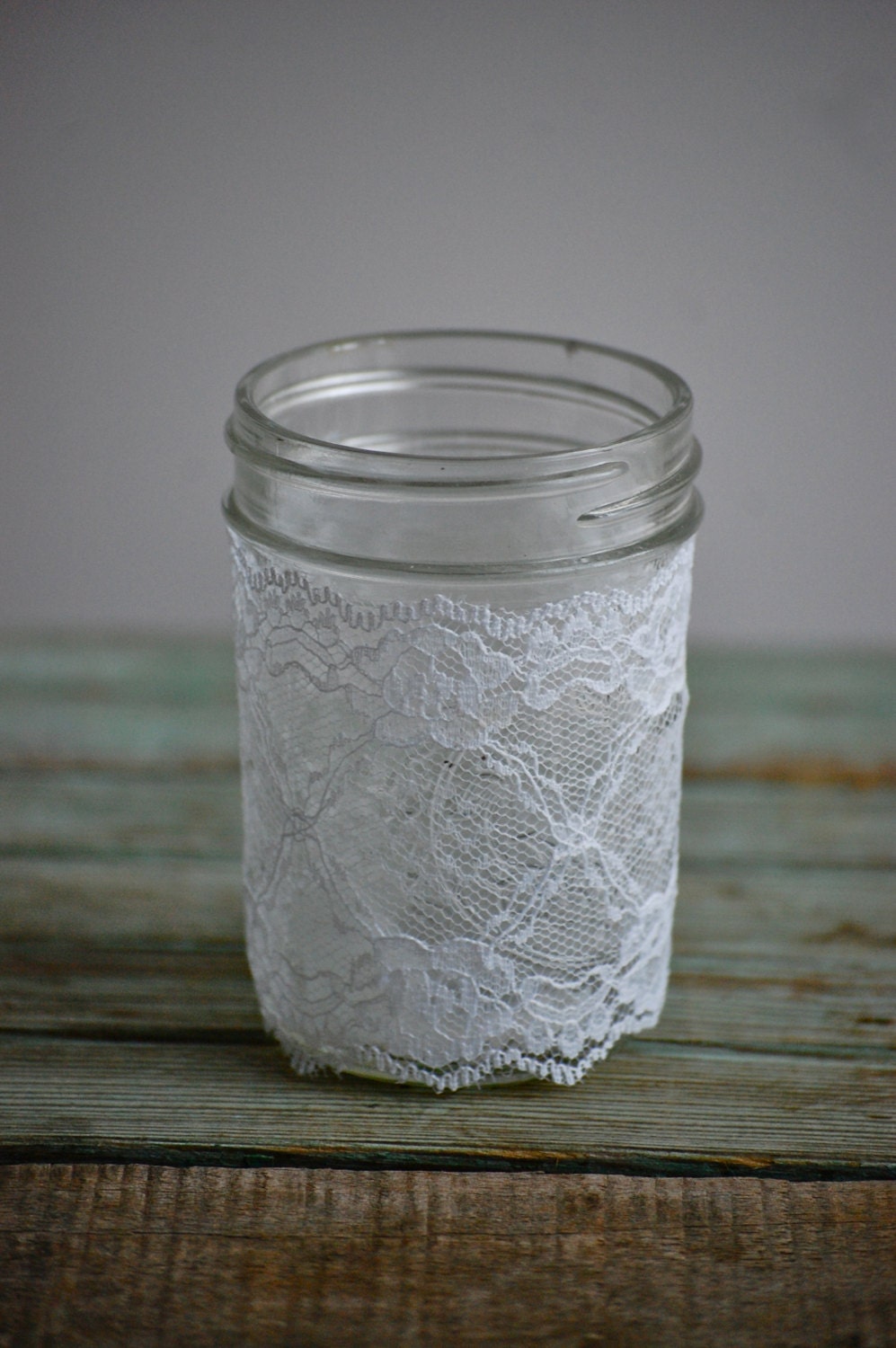 Lace mason jar candle holder, mason jar wedding decor, lace mason jar vase, shabby chic wedding decor