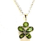 Gemstone necklace / Green Peridot and sterling silver pendant necklace / Birthstone necklace / Bali Silver