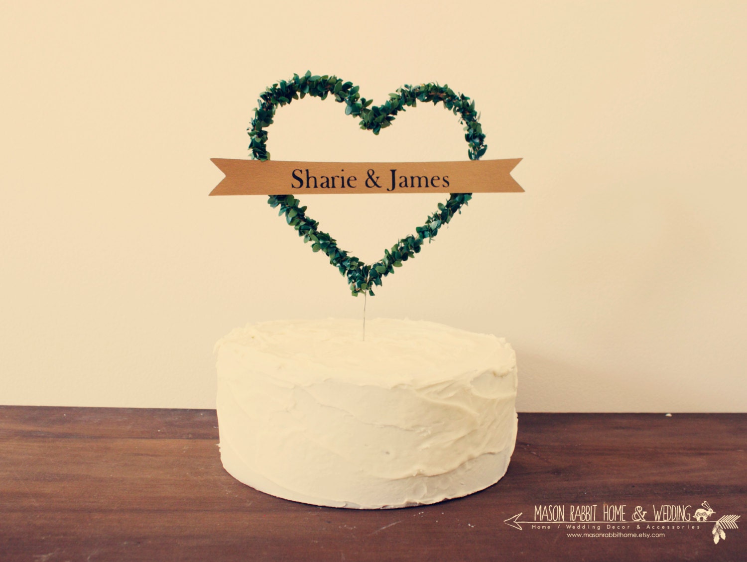 Custom Heart Cake Topper with Banner for Rustic Weddings, Barn Weddings, Vintage Weddings, Country Weddings