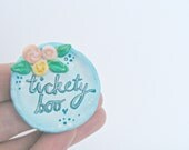 hand sculpted clay brooch - vintage floral inspired - typography - ticketyboo - pale blue