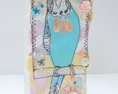 budgerigar - Betty Sue - stitched illustration - bird - mounted original wall art - shelf decoration