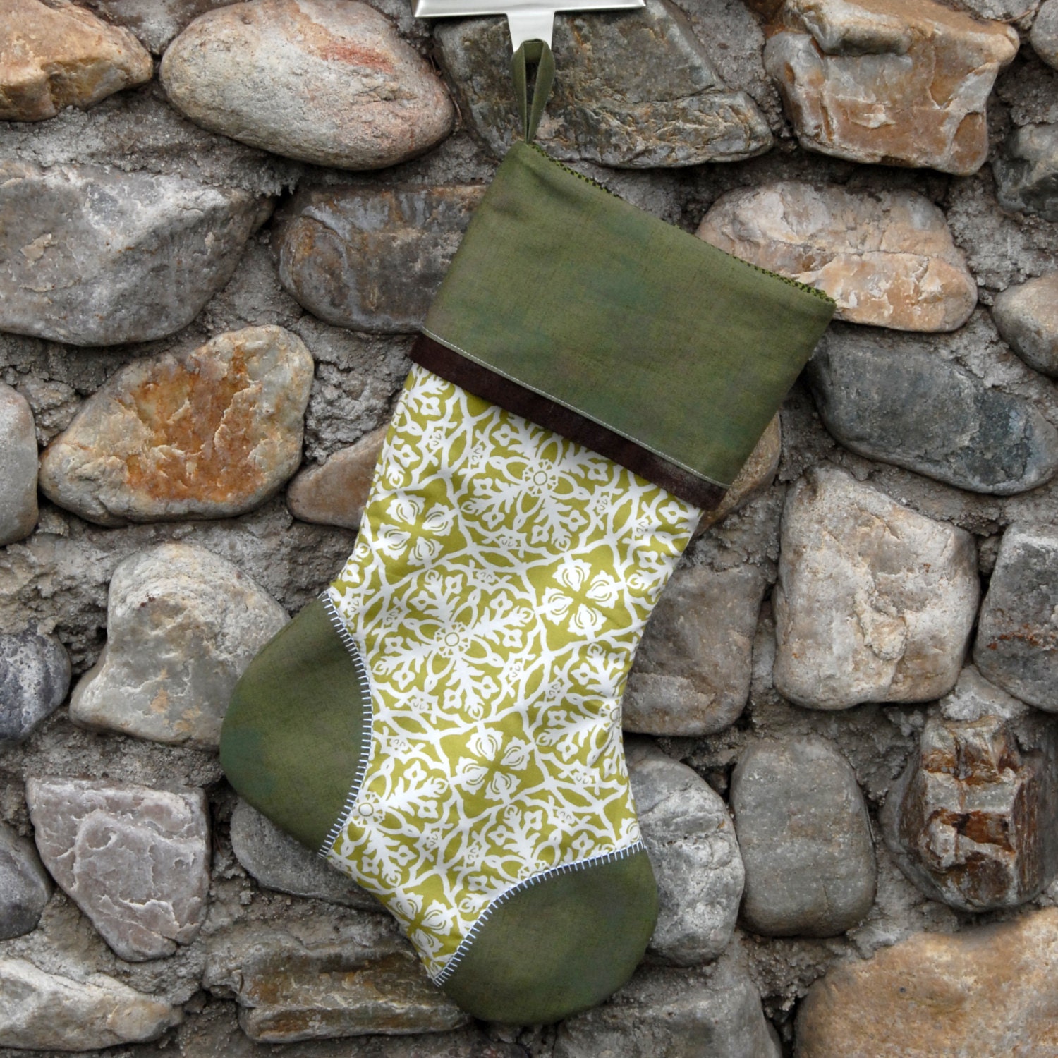Handmade Embroidered Christmas Stocking from the Woodland Collection by Yards and Yards