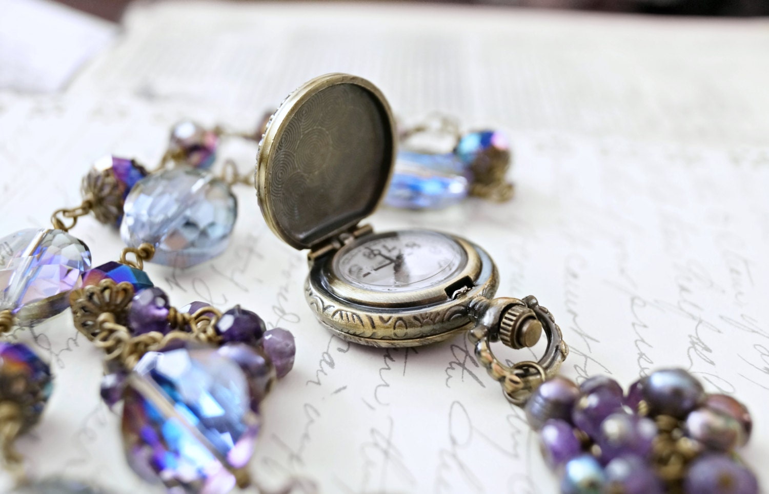 Rose Necklace, Steampunk Necklace, Victorian Necklace, Amethyst Necklace, Feminine Steampunk - Limited Edition 1 of 5