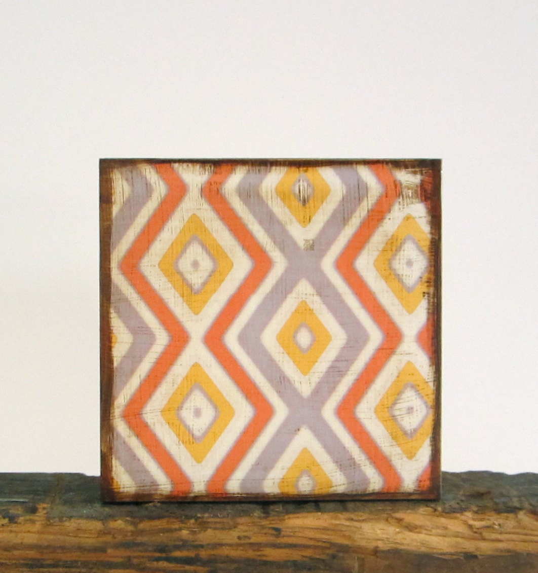 Southwestern Wall Decor l Nursery Art Block l Diamond Chevron l orange yellow gray 5x5 wood block redtilestudio
